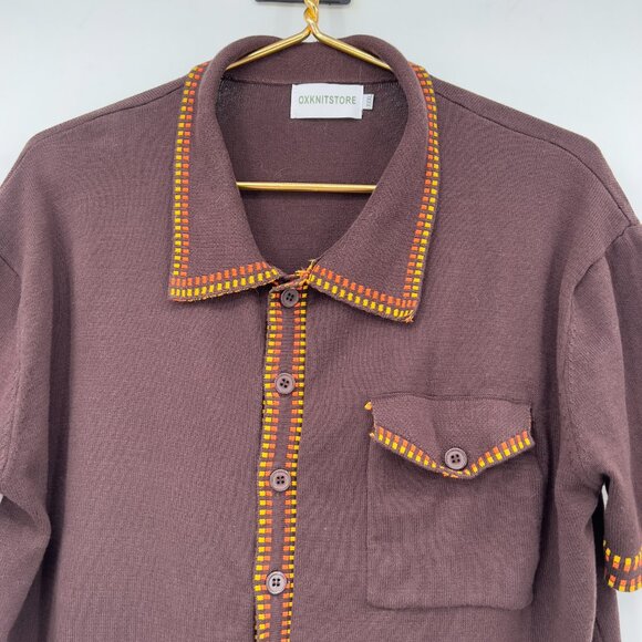 OXKNITSTORE Men’s Brown Knit Button-Up Shirt XXXL 100% Cotton - Picture 2 of 13